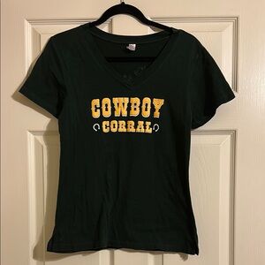 Dark Green V Neck Cowboy Tee Shirt